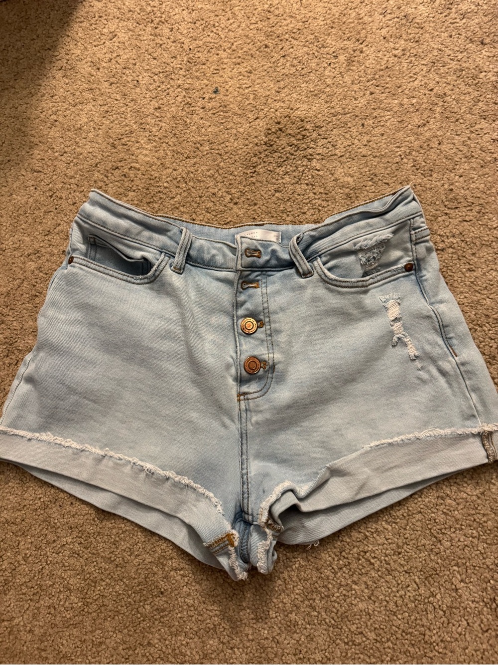 LC Lauren Conrad Light Blue High-Rise Button-Fly Denim Shorts